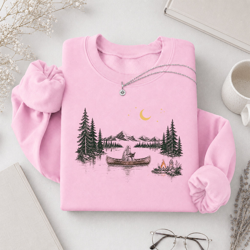 Reading Ghost On The Boat Printed Sweatshirt | Halloween Reader Gift Light Pink
