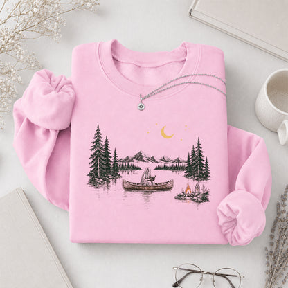 Reading Ghost On The Boat Printed Sweatshirt | Halloween Reader Gift Light Pink