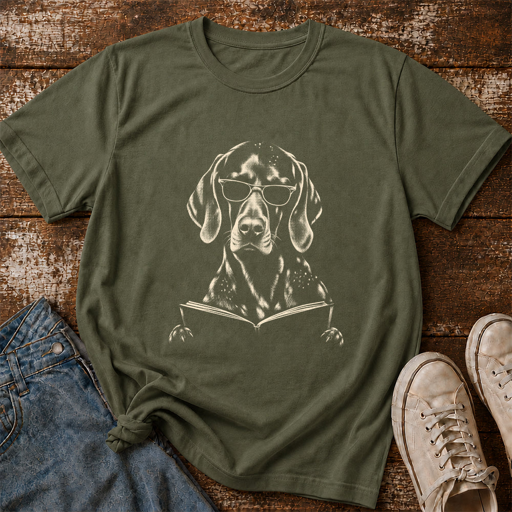 German Shorthaired Pointer Reading Book Softstyle T-Shirt | Book Lover Gift Military Green