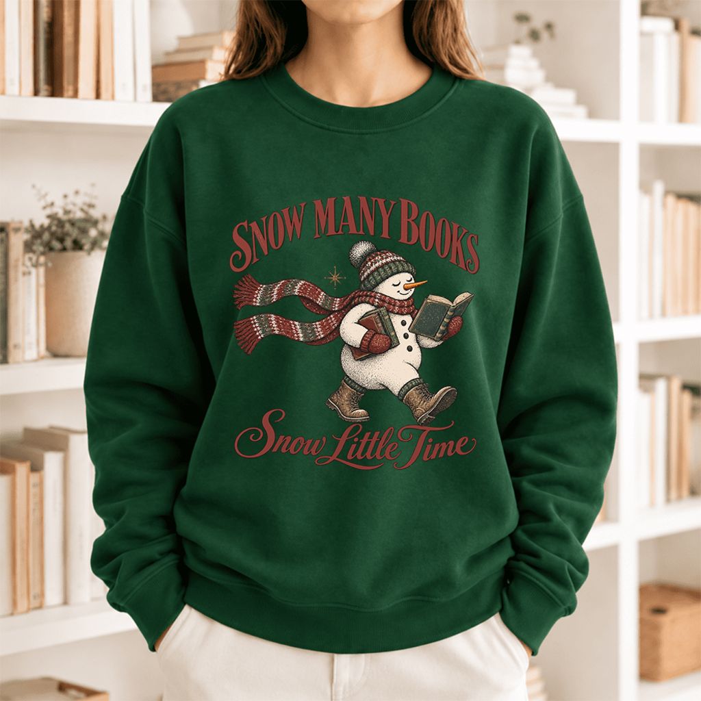 Snow Many Books Snow Little Time Softstyle Sweatshirt | Christmas Reader Gift Forest Green