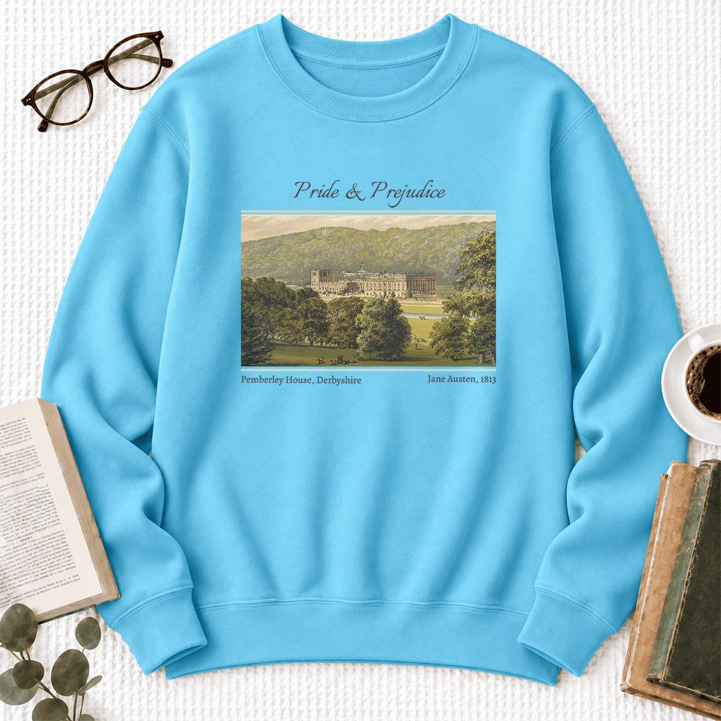Pemberley House Pride And Prejudice Softstyle Sweatshirt | Classics Book Lover Gift Sky