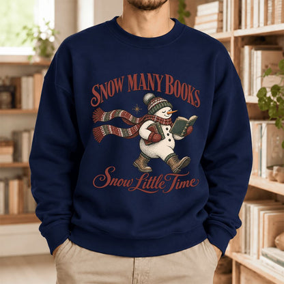 Snow Many Books Snow Little Time Softstyle Sweatshirt | Christmas Reader Gift Navy
