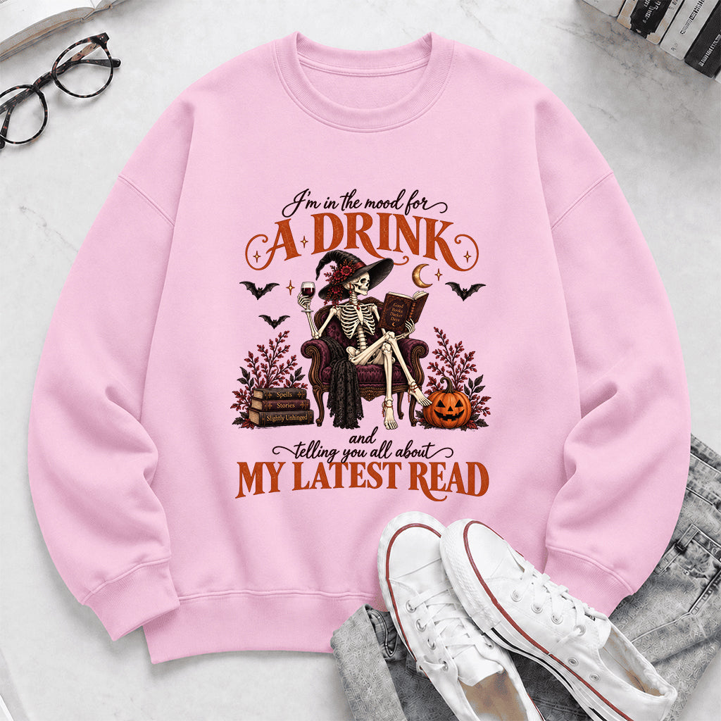 Telling You All About My Lastest Read Printed Sweatshirt | Halloween Reader Gift Light Pink