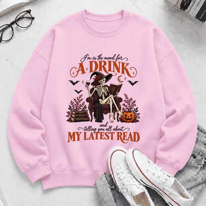 Telling You All About My Lastest Read Printed Sweatshirt | Halloween Reader Gift Light Pink