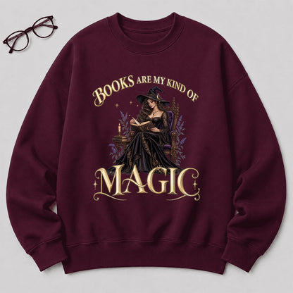 Books Are My Kind Of Magic Crewneck Sweatshirt | Halloween Literary Fantasy Book Lover Gift Maroon