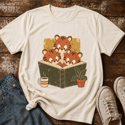 Minimal Japanese Tigers Reading Softstyle T-Shirt | Book Lover Gift Natural