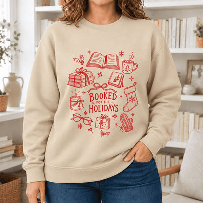 Booked For The Holidays Softstyle Sweatshirt | Christmas Book Lover Gift Sand
