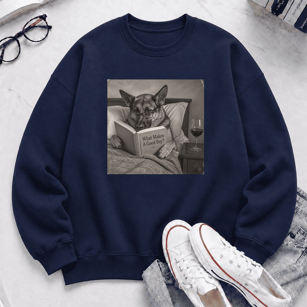 What Makes A Good Boy Crewneck Sweatshirt | Dog Lover Reader Gift Navy