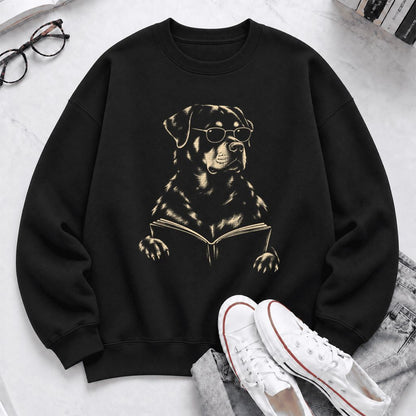 Rottweiler Reading Book Softstyle Sweatshirt | Dog Mom Reader Gift Black