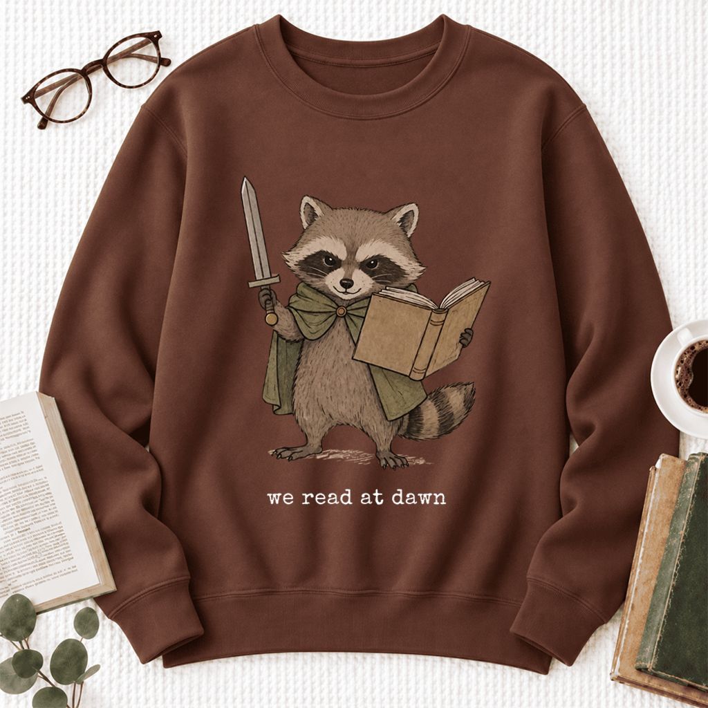 We Read At Dawn Funny Racoon Softstyle Sweatshirt | Cozy Book Lover Gift Cocoa