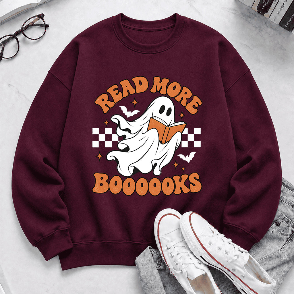Read More Books Ghost Printed Sweatshirt | Halloween Book Lover Gift Maroon