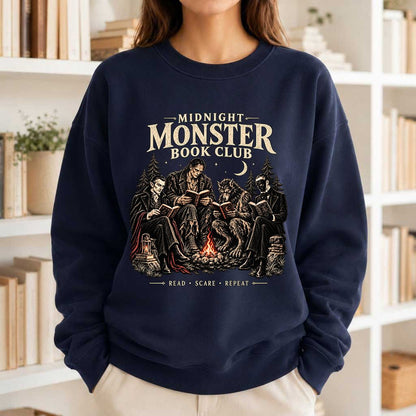 Midnight Monster Book Club Printed Sweatshirt | Halloween Book Lover Gift Navy