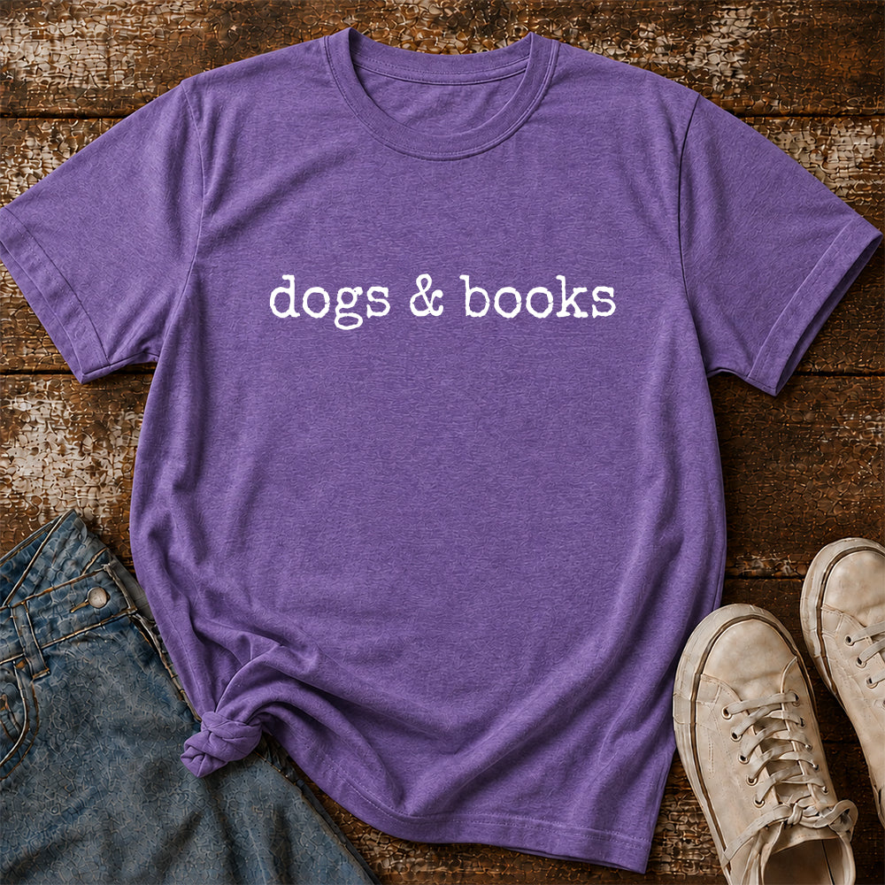 Dogs & Books Sport Cotton T-Shirt | Dog Lover & Reader Gift Heather Purple