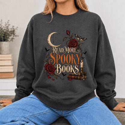 Read More Spooky Books Printed Sweatshirt | Halloween Book Lover Gift Dark Heather