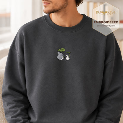 Forest Spirits and Flowers Embroidered Sweatshirt | Reader Gift Dark Heather