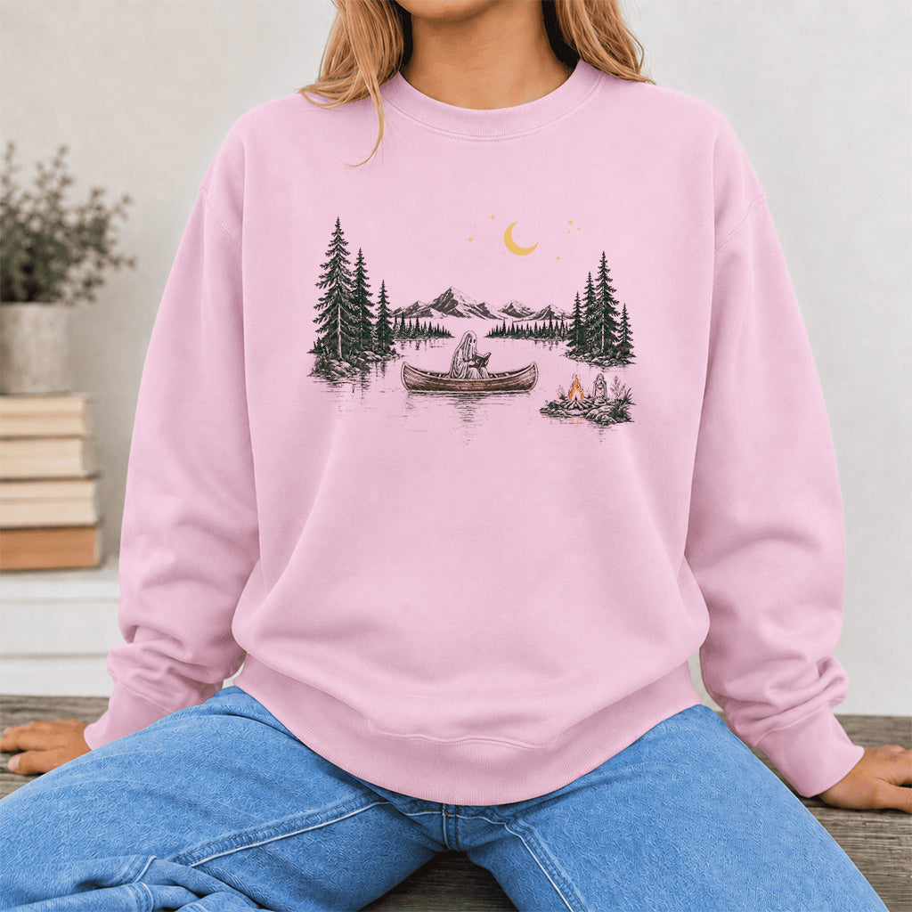 Reading Ghost On The Boat Printed Sweatshirt | Halloween Reader Gift Light Pink