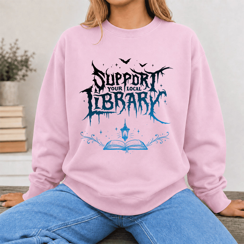 Support Your Local Library Crewneck Sweatshirt | Librarian Gift Light Pink