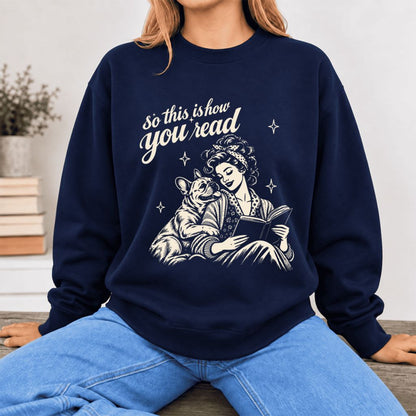 How You Read French Bulldog Softstyle Sweatshirt | Cozy Dog Mom Reader Gift Navy
