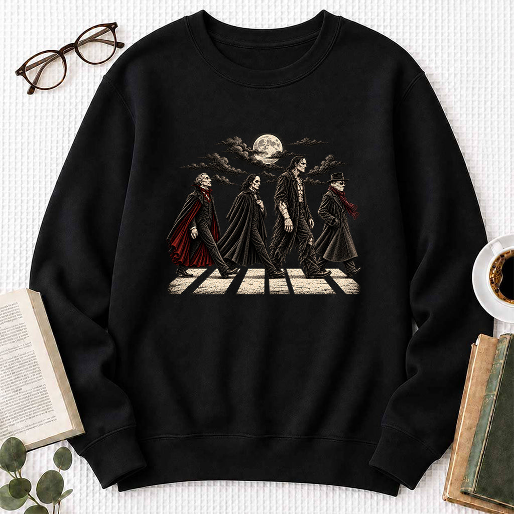 Monsters Road Printed Sweatshirt | Halloween Book Lover Gift Black