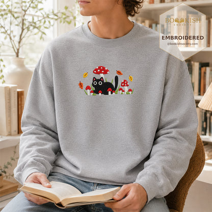 Mushroom Cat Embroidered Sweatshirt | Reader Gift Sport Grey