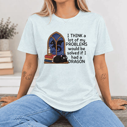 If I Could Have A Dragon Ultra-Soft Cotton T-Shirt | Fantasy Book Lover Gift Heather Ice Blue
