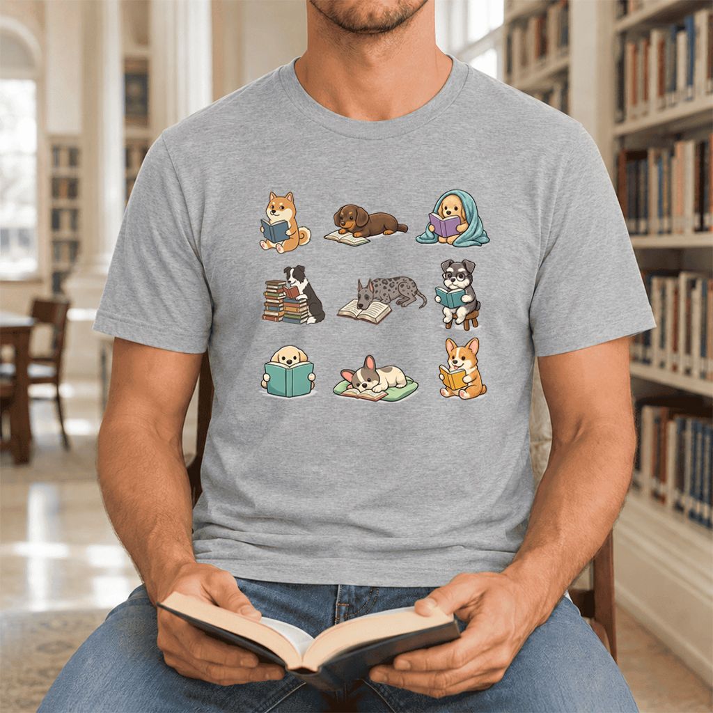 Funny Reading Dogs Ultra-Soft Cotton T-Shirt | Dog Mom Reader Gift Athletic Heather