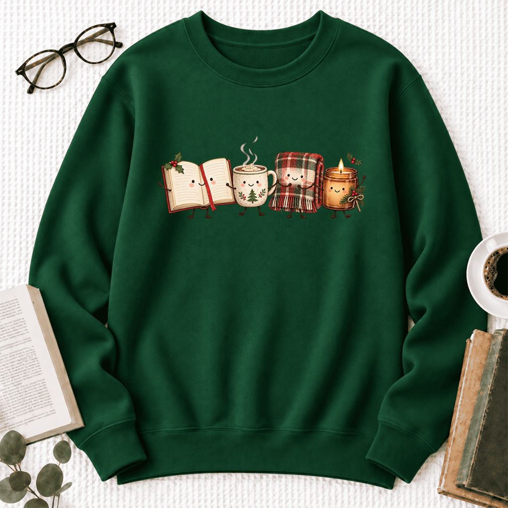 Christmas Cozy Club Softstyle Sweatshirt | Christmas Reader Gift Forest Green