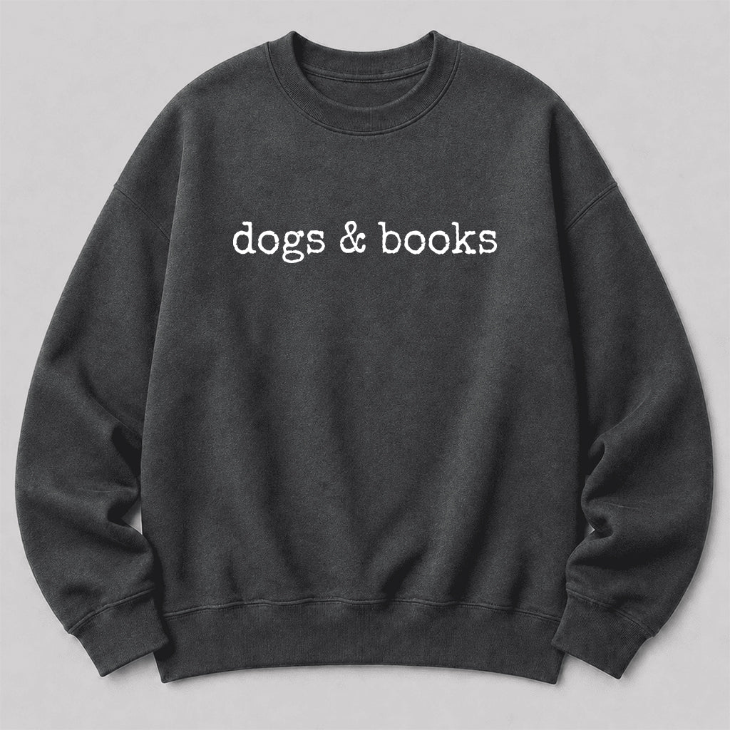 Dogs & Books Crewneck Sweatshirt | Dog Lover & Reader Gift Dark Heather