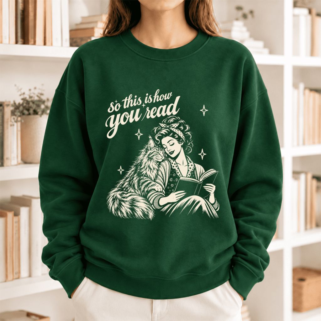 How You Read Maine Coon Softstyle Sweatshirt | Cozy Cat & Book Lover Gift Forest Green