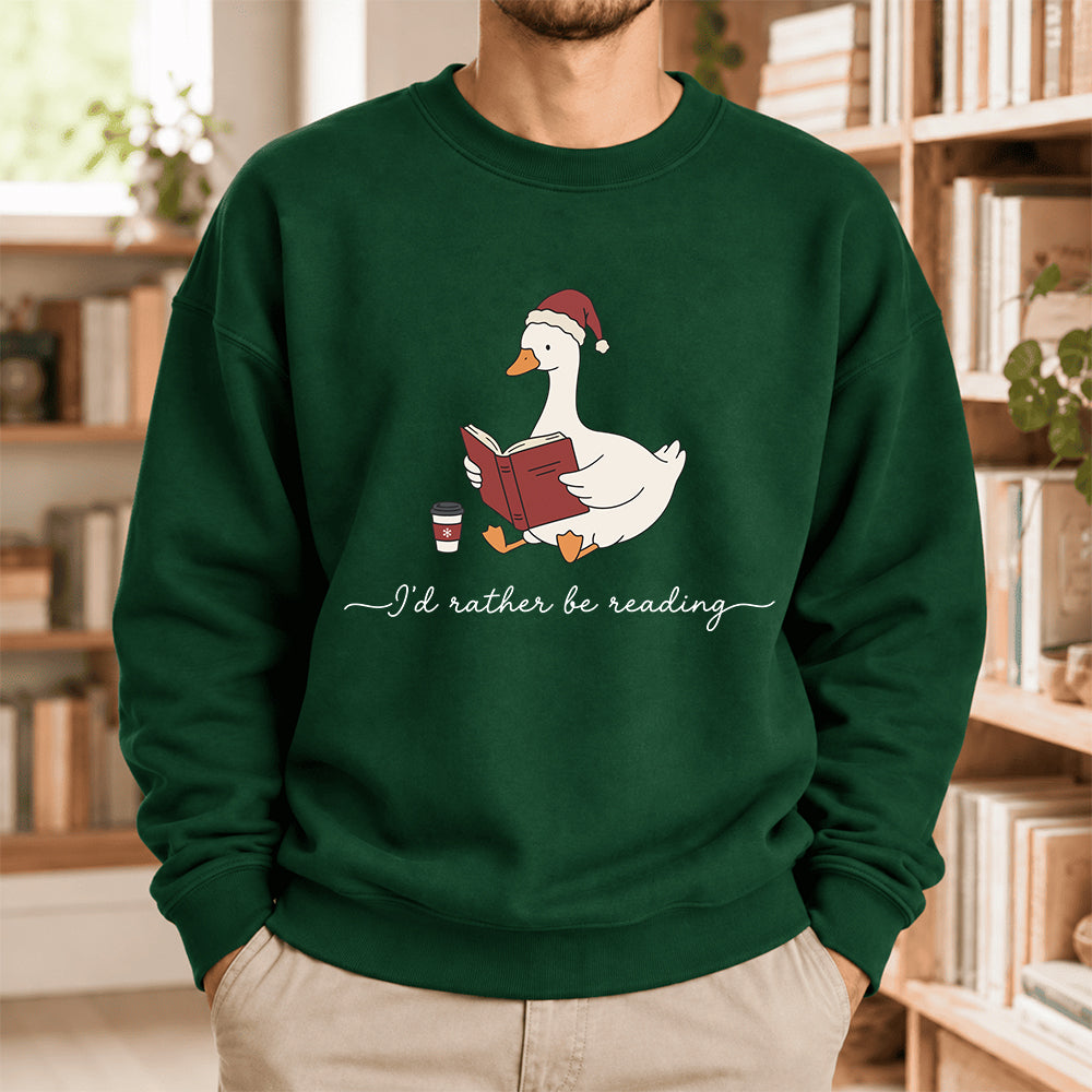 I'D Rather Be Reading Softstyle Sweatshirt | Christmas Book Lover Gift Forest Green