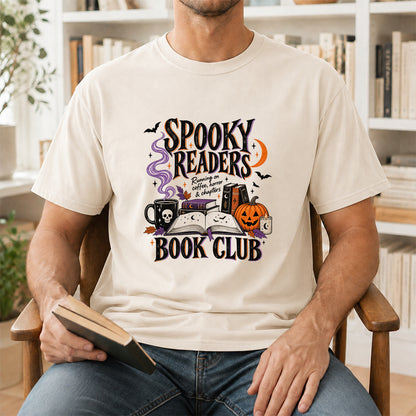 Spooky Readers Book Club Printed T-Shirt | Halloween Book Lover Gift Natural