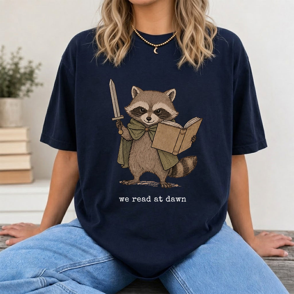 Funny Raccoon Reading Softstyle T-Shirt | Book Lover Gift Navy
