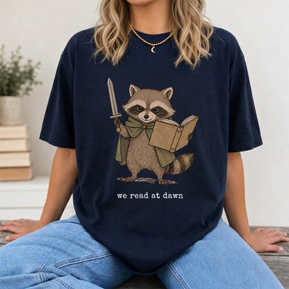 Funny Raccoon Reading Softstyle T-Shirt | Book Lover Gift Navy