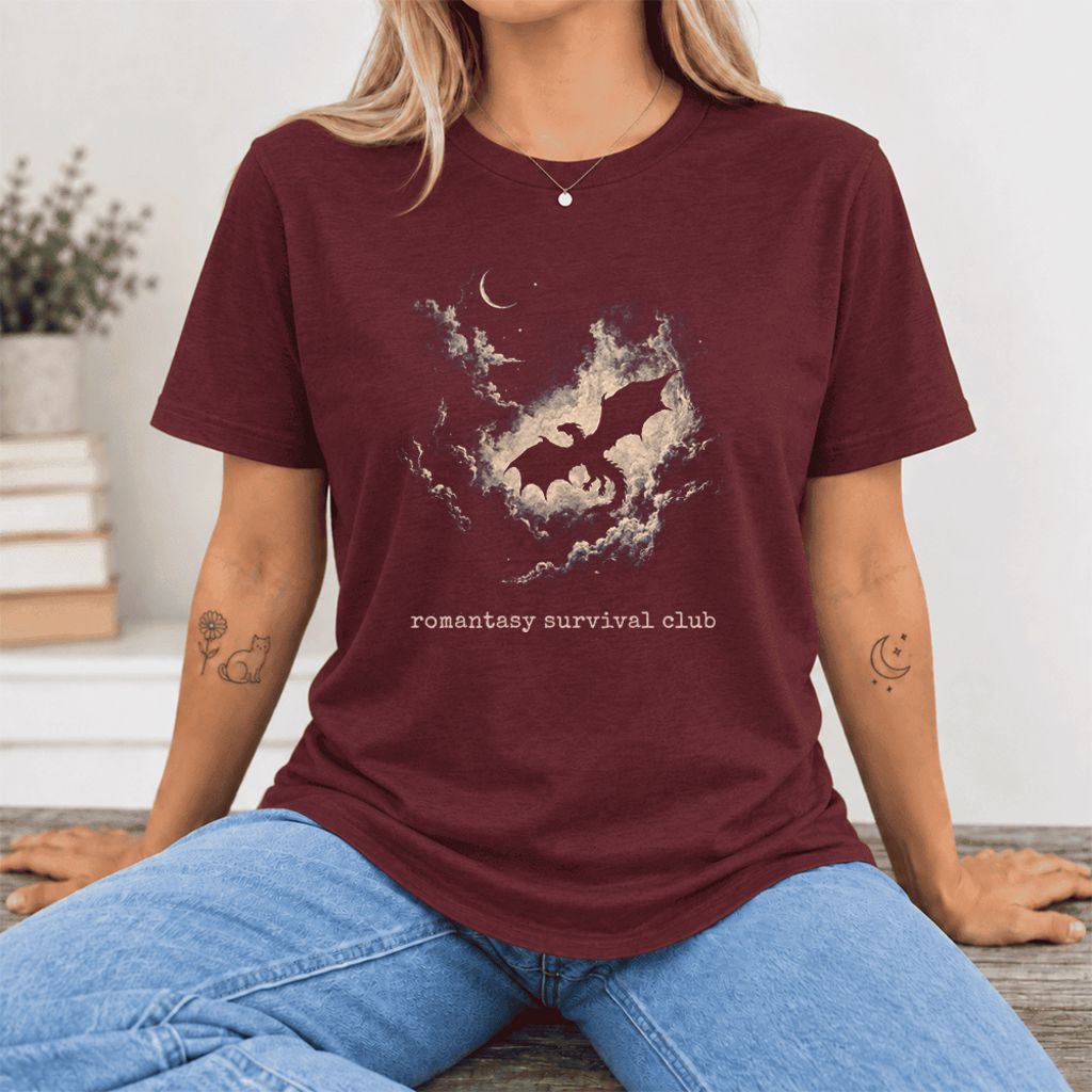 Romantasy Survival Club Ultra-Soft Cotton T-Shirt | Fantasy Book Lover Gift Maroon