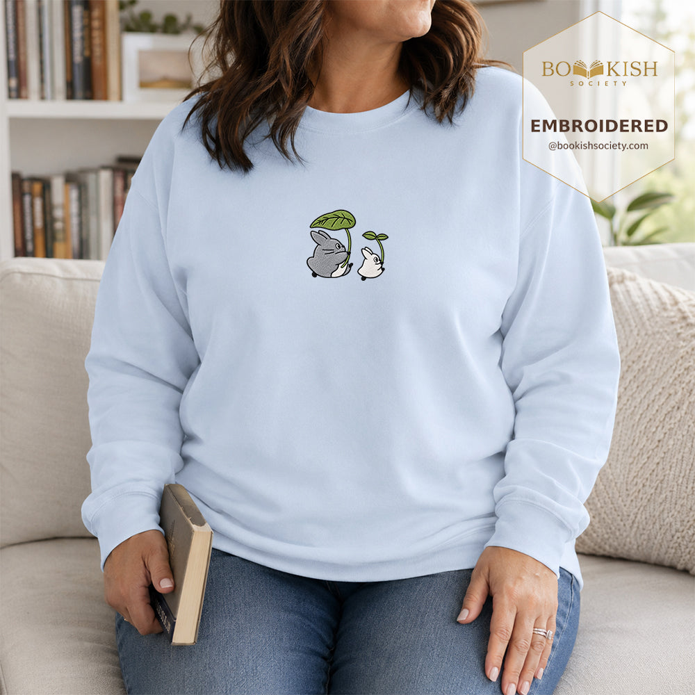 Forest Spirits and Flowers Embroidered Sweatshirt | Reader Gift Light Blue