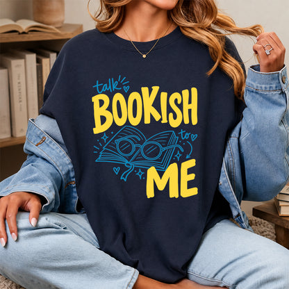Talk Bookish To Me Cotton T-Shirt | Book Lover Gift Navy
