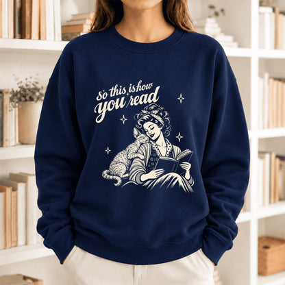 How You Read Devon Rex Softstyle Sweatshirt | Cozy Cat Lover & Reader Gift Navy