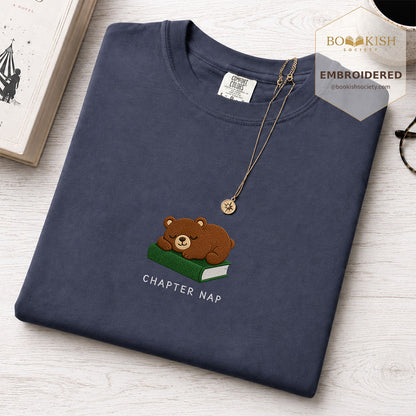 Embroidered Chapter Nap Comfort Color® T-shirt Book Lover Gift Navy