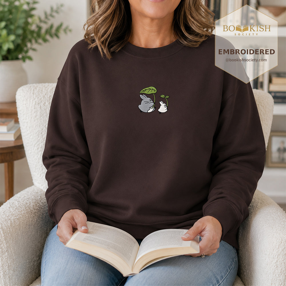 Forest Spirits and Flowers Embroidered Sweatshirt | Reader Gift Dark Chocolate