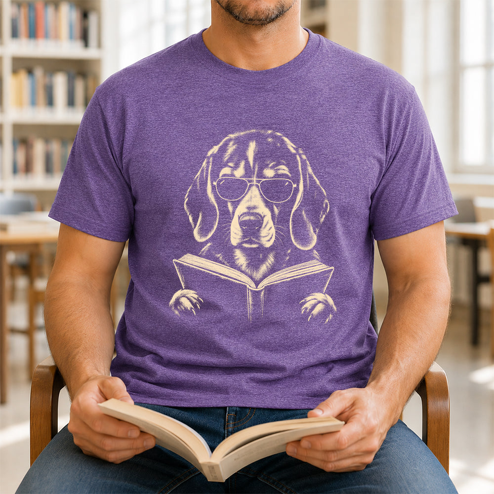 Beagle Reading Book Softstyle T-Shirt | Book Lover Gift Heather Purple