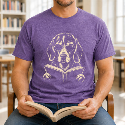 Beagle Reading Book Softstyle T-Shirt | Book Lover Gift Heather Purple