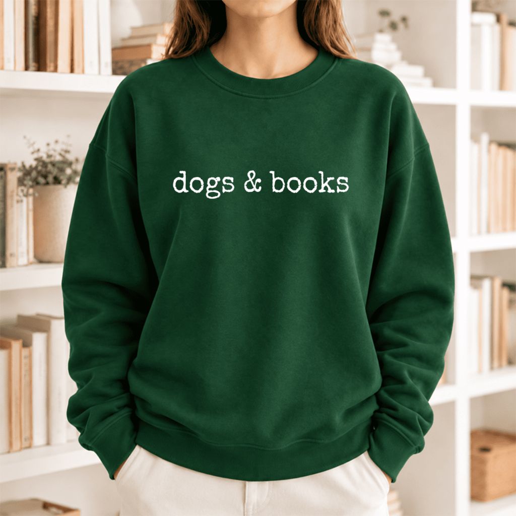 Dogs & Books Softstyle Sweatshirt | Dog Lover & Reader Gift Forest Green