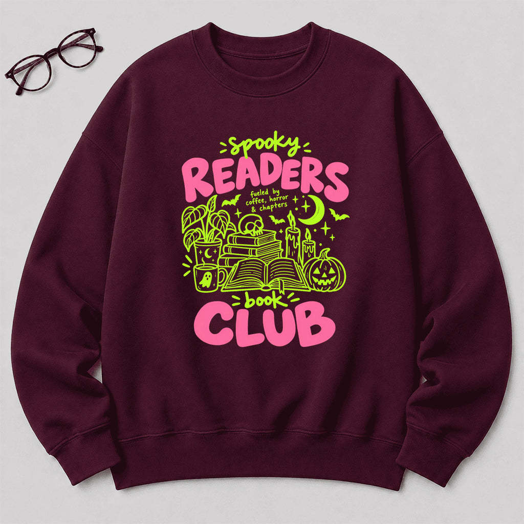 Spooky Readers Book Club Crewneck Sweatshirt | Halloween Reader Gift Maroon