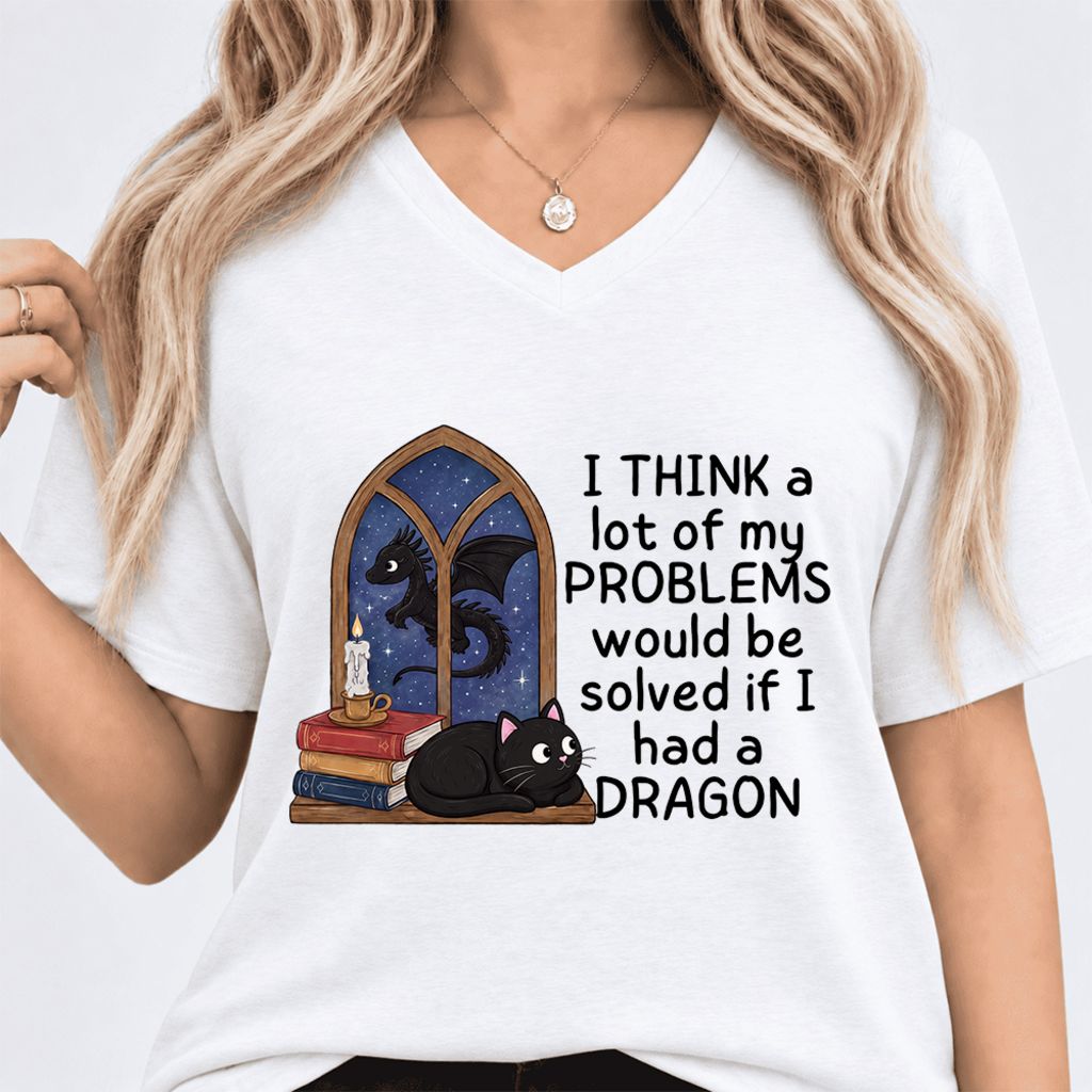 If I Could Have A Dragon Ultra-Soft V-Neck | Fantasy Reader Gift White