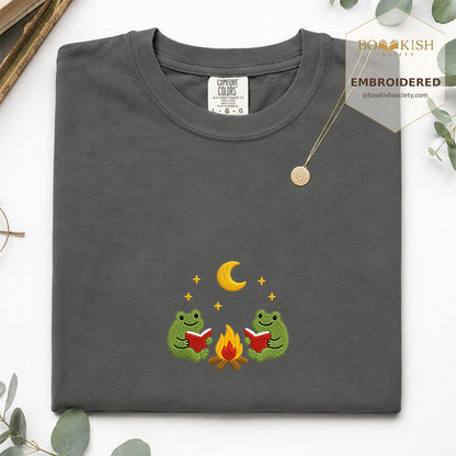 Embroidered Frog Campfire Comfort Color® T-shirt Book Lover Gift Pepper