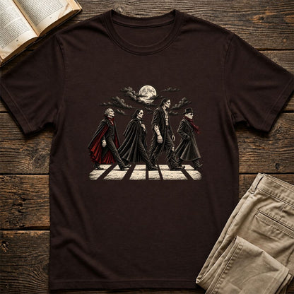 Monsters Road Printed T-Shirt | Halloween Book Lover Gift Dark Chocolate