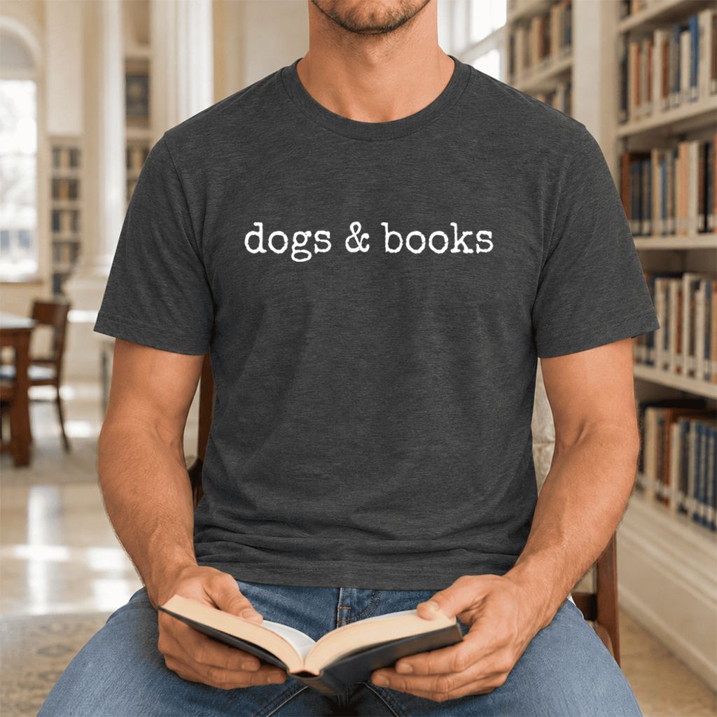 Dogs & Books Ultra-Soft Cotton T-Shirt | Dog Lover & Reader Gift Dark Grey Heather