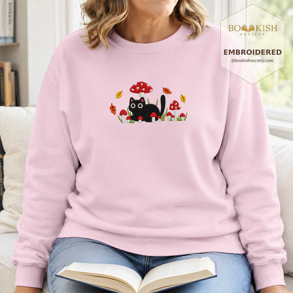 Mushroom Cat Embroidered Sweatshirt | Reader Gift Light Pink