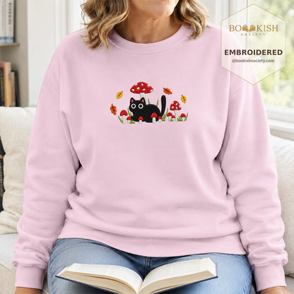 Mushroom Cat Embroidered Sweatshirt | Reader Gift Light Pink