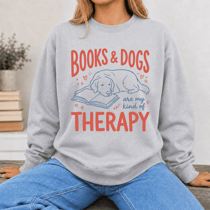 Give Me Books & Dogs Crewneck Sweatshirt | Dog Lover & Reader Gift Sport Grey